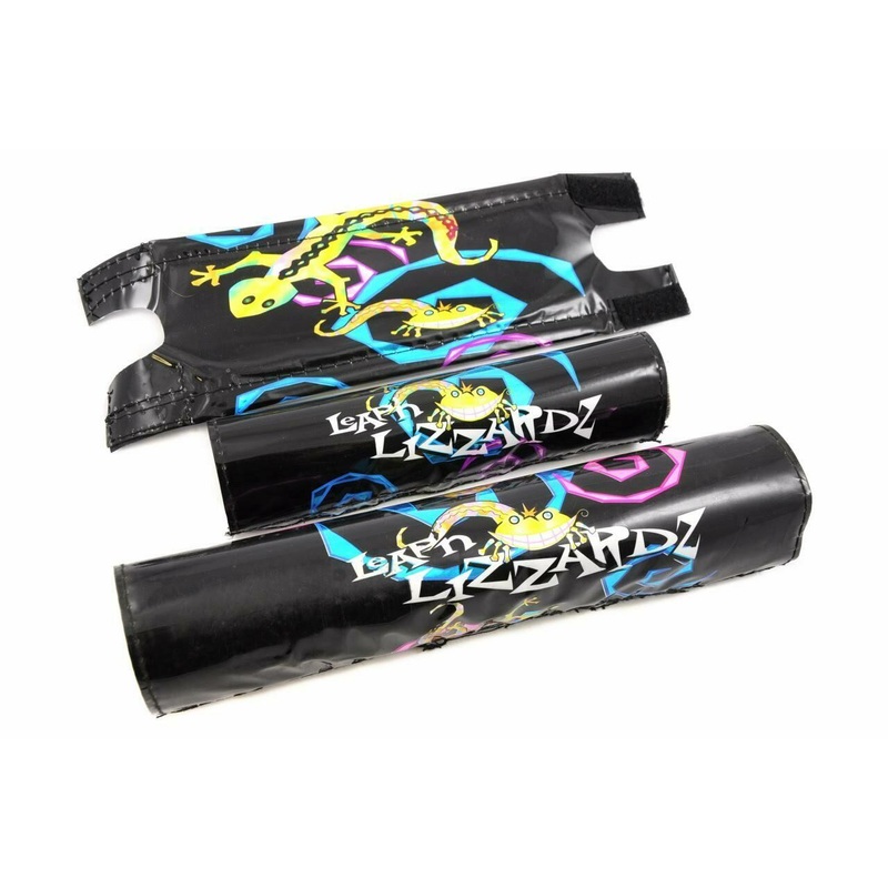 "LEAPING LIZARD" KIDS BMX PAD SET BLACK 3 PIECE HANDLEBAR ,STEM & FRAME PAD